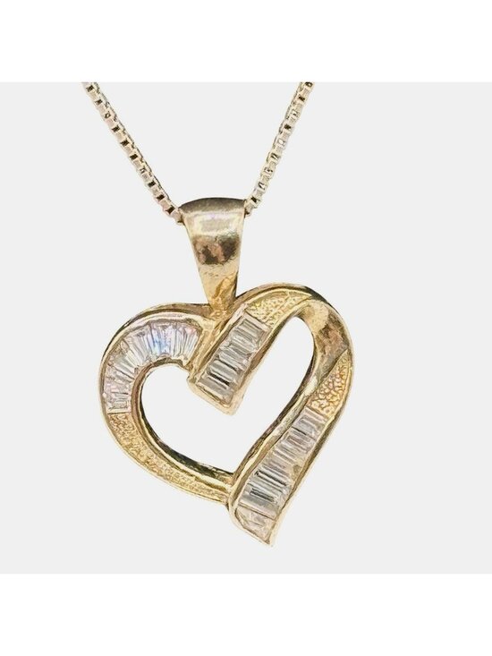 JJT Jewelry - Heart Pendant Vermeil Baguette CZ Necklace Box Chain 19" 925 Cottage Fairy Love